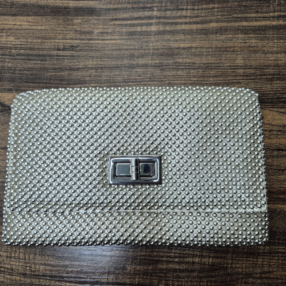 Jessica McClintock Silver Beaded Clutch